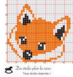 a cross stitch pattern with an orange cat in the center and black dots on it