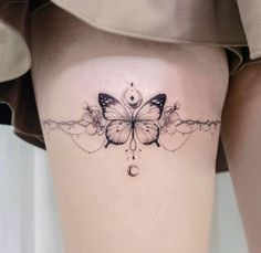 a woman's thigh with a butterfly tattoo on it