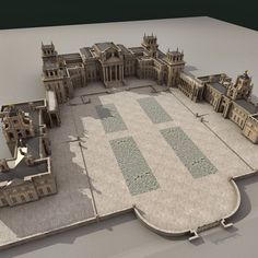 this is an image of a model of a castle in the middle of it's courtyard