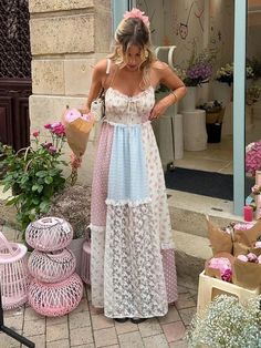 Elegant Print Perspective Lace Patchwork Long Dress Women Halter Back – bydudecom Dirndl Outfit, Backless Dress Summer, Barbie Mode, Bandeau Tops, Strap Dresses, Sleeveless Dresses, Mini Robes, Women Halter, Sleeveless Dress Summer