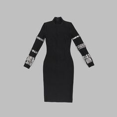 TINSLEY Hinn Neck Long Sleeve Crystals Bandage Dress Evening Bodycon Dress, Bodycon Gown, Black Bandage Dress, Robes D'occasion, Neck Bandage, Bodycon Evening Dress, Formal Occasion Dress, 파티 ��드레스, فستان سهرة