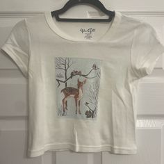 John Galt Bambi Graphic T-Shirt Cropped Baby Tee Disney Scoop Neck White 100% Cotton, But Does Have A Little Stretch New/Never Worn No Tags, But Actually Never Worn Graphic Baby Tee, Merch Design, Baby Graphic Tees, John Galt, Disney Tops, White Crop, Baby Tee, Infant Tees, Graphic T Shirt