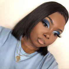 Blue Wedding Makeup Looks, Blue Eye Makeup On Black Women, Makeup For Royal Blue Dress Black Women, Blue Birthday Makeup Looks, Blue Birthday Makeup Ideas, Blue Dress Makeup Black Women, Royal Blue Homecoming Makeup, Makeup Looks Navy Blue, Fun Blue Eyeshadow Looks