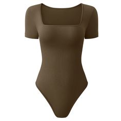 This brown seamless ribbed squareneck short sleeve bodysuit is the perfect addition to any casual wardrobe. Made of 90% nylon and 10% spandex, this bodysuit provides a tight stretchy compression fit that flatters the body. The square neck line and short sleeves give it a basic, minimalist style that's perfect for any occasion. With its snap closure, this bodysuit is easy to put on and take off. The medium length makes it versatile for all seasons, while the cold wash care instructions make it ea Wag Dr, F1 Wag, School Vibes, Body Smells, Ribbed Bodysuit, Pretty Clothes, Sheer Material, Thrift Shopping, The Square