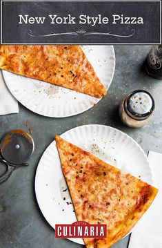 two slices of cheese pizza on paper plates