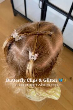 Hair Do With Butterfly Clips, Butterfly Clips Hairstyles Kids, Butterfly Clips Hairstyles, Golden Highlights Brown Hair, Aurora Hair, Butterfly Hairstyle, Wacky Hair