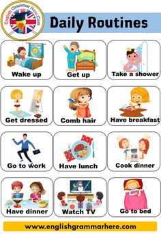 an english poster showing daily routine for children