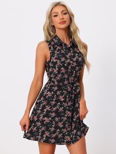 Shop Allegra K for Sleeveless Turndown Collar Button Down Floral Belted Mini Shirt Dress Sundress you are looking for, get more women's Dresses for yourelf. Order now! Free Returns! Elegant Work Dress, Work Dresses For Women, Women's Button Down Shirt, Belted Midi Dress, Long Sleeve Knit Dress, Mini Slip Dress, Turndown Collar, Mini Shirt Dress, Long Sleeve Shirt Dress