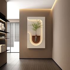 a vase with a plant in it on the wall