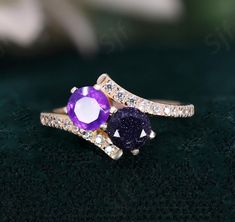 If you would prefer a custom ring, please contact us. PRODUCT DETAILS: Sku Number RG9028 5.00 mm Round Natural Blue Sandstone & Amethyst Gemstone  Moissanite Accents Plating - 14k Rose gold  TYPES OF PLATING, VERMEIL & THEIR BENEFITS: 1) Rhodium Plating: Rhodium is a precious metal that is in the family of platinum. There are many upsides of rhodium plated jewelry. First, it increases shine, luster and durability. Additionally, it makes jewelry more resistant to scratches and less prone to tarnish. Rhodium plating is nickel free hence it makes jewelry hypoallergic. 2) Yellow Plating: Yellow plating simply means gold plating but it is slightly different than normal gold plating. Vermeil is hypoallergic and has a thicker layer of gold than normal gold plating, we provide vermeil of 2.5 micro Wedding Ring Dainty, Blue Sandstone, Zierlicher Ring, Promise Ring Gift, Custom Ring, 925 Silver Ring, Silver Engagement Rings, Ring Promise, Plated Jewelry