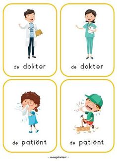 four different types of people with the words dokter, de patient and doctor