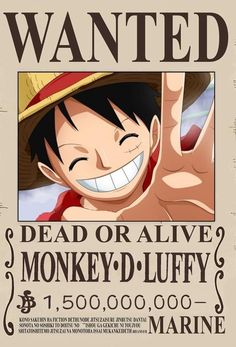 one piece wanted dead or alive monkey d - luffy poster from the anime series