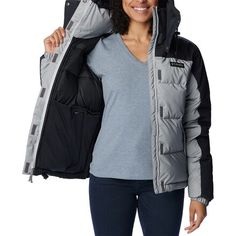 Cold, frigid winter temperatures can't stop us when we don our Columbia Snowqualmie Jacket. The Thermarator synthetic insulation is light and lofty, keeping us warm and cozy when we step out onto snowy city streets and make snow angels in the yard. Biting winds are no match for the elastic cuffs, cinchable hem, and adjustable hood, which keep us sheltered from the worst winter has to offer. Gray Down Puffer Jacket For Outdoor, Outdoor Gray Down Puffer Jacket, Gray Puffer Jacket For Outdoor Activities, Outdoor Down Puffer Jacket For Ski Season, Insulated Down Outerwear For Winter Sports, Hooded Down Puffer Jacket For Skiing, Urban Gray Puffer Jacket For Outdoor, Insulated Down Puffer Jacket For Winter Sports, Long Sleeve Puffer Jacket For Ski Season