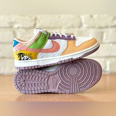 Nike Dunk Low Se Sun Club Multi Color Sail Women Size 7 Classic Shoes Dq0265-100 Luxury Custom Orange Sneakers For Streetwear, Nike Dunk Low Snakeskin, Luxury Orange Custom Sneakers For Streetwear, Luxury Custom Orange Low-top Sneakers, Nike Dunk Low White Sail, Softball Shoes, Nike Air Vapormax 2019, Retro Sun, Racing Shoes