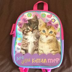 Are You Kitten Me? Small Backpack. Nwot Cute Backpack For Playtime, Cute Purple Backpack For Students, Playful Purple Backpack For Everyday Use, Fun Purple Back To School Bag, Cute Purple Backpack, Purple Backpack For Playtime And Back To School, Cute Standard Purple Backpack, Cute Purple Standard Backpack, Pink Cat Design Backpack For Daily Use