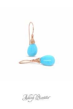 The Louise Turquoise drop earrings featuring smooth teardrop turquoise briolettes in eighteen karat rose gold with champagne diamonds. Turquoise Drop Earrings, Champagne Diamond, Rose Gold Earrings, Gold Earrings, Champagne, Diamonds, Rose Gold, Turquoise, Personalized Items