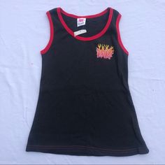 Brand New With Tags Red Y2k Cotton Tank Top, Red Cotton Y2k Tank Top, Y2k Style Tank Top For Concerts, Red Fitted Y2k Tank Top, Black 90s Style Tank Top, Y2k Black Tank Top For Streetwear, Y2k Black Tank Top For Concerts, Black 90s Tank Top For Spring, 90s Black Tank Top For Spring