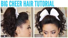 Cheer Hairstyles With Bows, Hair Poof, Donut Hair, Curly Hair Ponytail, Curled Ponytail