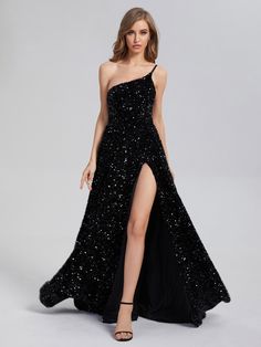 Black Black Sparkly Dress, One Shoulder Prom Dress, Sequin Wedding, 120 Lbs, Sequin Prom Dress, Cocktail Gowns, Black Prom Dress, Sequin Prom Dresses, Woman Suit Fashion