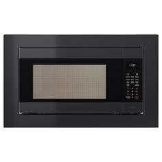 a black microwave oven with the door open