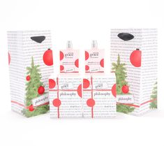 four packages with christmas trees on them