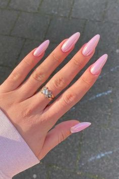 Pink Chrome Nails, Classy Acrylic Nails, Pearl Nails, Almond Acrylic Nails, Nail Swag, Pink Nail, Pretty Acrylic Nails