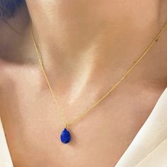 ✔️Genuine Lapis Lazuli Necklace✔️ High-Quality 925 Sterling Silver Available with a 24K Gold Finish This Lapis Drop necklace is great for wearing alone or for layering with other necklaces. It is the perfect gift for your girlfriend, sister, bridesmaids, or even yourself! Made by hand in Greece. Moreover, Lapis Lazuli is a really powerful crystal that promotes self-confidence, truth, and health. 👉A few words about Genuine Lapis Lazuli. Lapis Lazuli is one of the most sought-after stones. Its de Blue Lapis Lazuli Teardrop Necklace, Lapis Lazuli Teardrop Necklace For Gift, Teardrop Lapis Lazuli Necklace For Gift, Lapis Lazuli Gemstone Beads Necklace For Gift, Sapphire Gemstone Beads Necklaces As Gift, Blue Lapis Lazuli Jewelry For Gifts, Sapphire Gemstone Beads Necklaces For Gift, Dainty Lapis Lazuli Jewelry For Gift, Dainty Lapis Lazuli Jewelry Gift