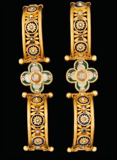 4. pair of gold, lapis lazuli, glass and pearl bracelets, Byzantine, circa 5th-7th Century A.D Ancient Jewels, Pearl Bracelets, Gold Bracelets