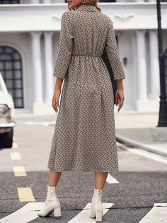 Stunning Allover Print Split Dress Womens Casual Surplice Neck Dress – VVPIK Fall V-neck Shift Maxi Dress, Long Sleeve Printed Midi Dress, Beige Printed Long Sleeve Maxi Dress, Long Sleeve Printed Shift Midi Dress, Casual Flowy Belted Maxi Dress, Printed Non-stretch Knee-length Midi Dress, Non-stretch Knee-length Maxi Dress For Fall, Fall Belted Maxi Dress For Day Out, Fall Maxi Dress With Belt For Day Out