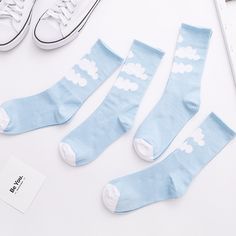 Kawaii Cloud, Cheap Socks, Blue Sky Clouds, Art Socks, Clouds Pattern, Clouds Design, Blue Clouds, Funny Socks, White Clouds