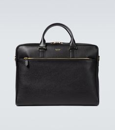 Crafted in Italy from full-grain black leather, this briefcase from Tom Ford has a slimline shape for easy portability, two top handles and a removable strap, and is finished with gold-tone hardware. | Tom Ford Grained leather briefcase Leather Toms, Black Briefcase, Leather Holdall, Tom Ford Bag, Black Toms, Backpack Travel Bag, Leather Briefcase, Leather Messenger Bag, Leather Messenger