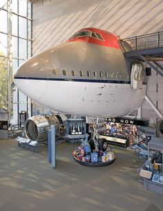 an airplane is on display in a museum