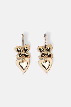 gold Gold Heart-shaped Flower Earrings, Gold Flower-shaped Earrings For Valentine's Day, Trendy Metal Flower Drop Earrings, Gold Heart-shaped Flower Earrings For Valentine's Day, Heart-shaped Gold Flower Earrings For Valentine's Day, Gold Flower Earrings For Valentine's Day, Spring Heart-shaped Gold Jewelry, Valentine's Day Gold Heart Flower Earrings, Valentine's Day Heart-shaped Gold Flower Earrings