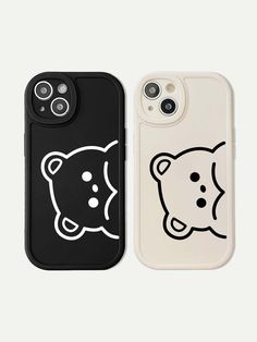 two iphone cases one with a bear and the other with a bear head on it