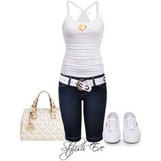 for when your in a hurry Capri Outfits, Fashion Designer Clothes, Casual Wear Dress, Sport Chic, Urban Wear, Cute Summer Outfits, White Shoes