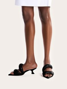 Sara Mule - Black - JW PEI Black Sandals With Sculpted Low Heel, Black Leather Low Heel Sandals, Black Faux Leather Sandals With Padded Heel, Elegant Black Faux Leather Sandals, Black Leather Low Heel Heels, Jw Pei, Future Of Fashion, Trending Products, Kinds Of Shoes