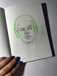 a drawing of a person with headphones on