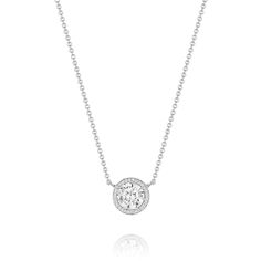 Tacori Jewelry - 18kt wg dia halo pendant | Manfredi Jewels Tacori Jewelry, Round Diamond Halo, Hand Rings, Halo Necklace, Diamond Jewelry Necklace, Halo Pendant, Necklace Simple, White Gold Jewelry, Women Diamond