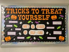 a bulletin board that says tricks to treat yourself