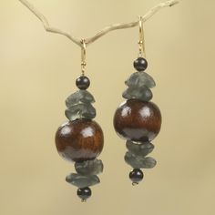 Spread Happiness! Wood Bead Earrings, Recycled Beads, Wood Dangle Earrings, Diy Jewlery, Brown Earrings, Jewerly Beads, Grey Beads, Jewelry Online Shopping, Plastic Beads