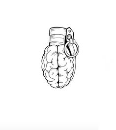 a black and white drawing of a brain holding a piece of paper in it's right hand