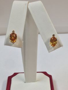 SOLID 14KT YELLOW GOLD EARRINGS NATURAL CITRINE IS 7x5 mm OVAL SHAPE EACH NATURAL DIAMOND IS 0.06 TCW WITH GIFT BOX Tanzanite Earrings, Citrine Pendant, Citrine Earrings, Yellow Gold Earrings, Garnet Bracelet, Diamond Dangle Earrings, Natural Citrine, Natural Tanzanite, Wedding Jewelry Earrings