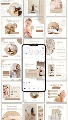 This is the new Beauty Skincare Templates, made and fully editable with Canva. In this interface you can work with the design in a simple way, editing all the elements you want and adjusting it to your needs. Ideal to promote and boost your Social Media. Create Canva Templates, Instagram Puzzle Feed, Typographic Poster Design, Templates Instagram Post, Templates Aesthetic, Skincare Business, Puzzle Feed, Aesthetic Templates, Social Templates