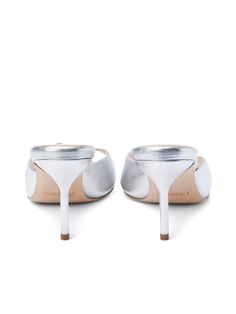 She's subtly sexy, ultra-wearable, and offered in silver-metallic leather. A contemporary backless style, our open-toed Solene mule includes a pointed sole, slim heel and comfortable shaped vamp. With adjustable strap for a customizable fit and jeweled buckle for a touch of glamour. Pairs beautifully with elegant evening looks. Try with polished denim styles for a more elevated look. | L'AGENCE Solene Open Toe Mule In Silver Patent Leather Green Monday, Heeled Mule, Resort Collection, Metallic Colors, Metallic Leather, Personal Stylist, Denim Fashion, Shoe Collection, Leather Heels