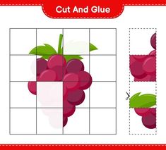 the cut and glue puzzle with grapes on white background, educational game for children illustration