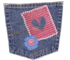 the back pocket of a pair of jeans with embroidered hearts and flowers on it's side