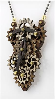 a clock made out of gears on a chain