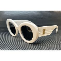 Brand New With Box, Cards, And Never Used! 100% Authentic! Trendy White Round Frame Sunglasses, White Uv Protection Round Frame Sunglasses, White Round Frame Sunglasses With Gradient Lenses, Classic White Round Frame Sunglasses, Modern White Round Frame Sunglasses, Burberry Sunglasses Women, Transparent Sunglasses, Burberry Glasses, Grey Sunglasses