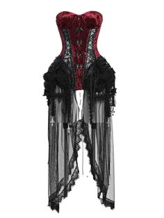 Gothic Vampire Black and Wine Red Birdcage Skirt and Bustier Corset Set Corset Tulle Dress, Red Corset Dress, Red And Black Corset, Vampire Fashion, Steampunk Fashion Female, Outfit Creator, Steampunk Fashion Male, Gothic Vampire, Red Corset