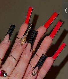 Red And Black Nail, Red Bottom Nails, Coffin Ombre, Black Acrylic Nails, Red Acrylic Nails, Long Acrylic Nail Designs, Drip Nails, Nails Square, Long Acrylic Nails Coffin